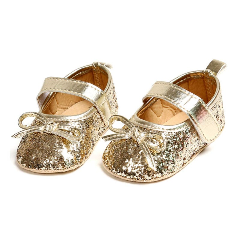 OAISNIT Baby Girl Mary Jane Flats Sparkly Soft Infant Princess Dress Crib Shoes with Headband (12-18 Months Toddler, 3-Gold) - Image 5